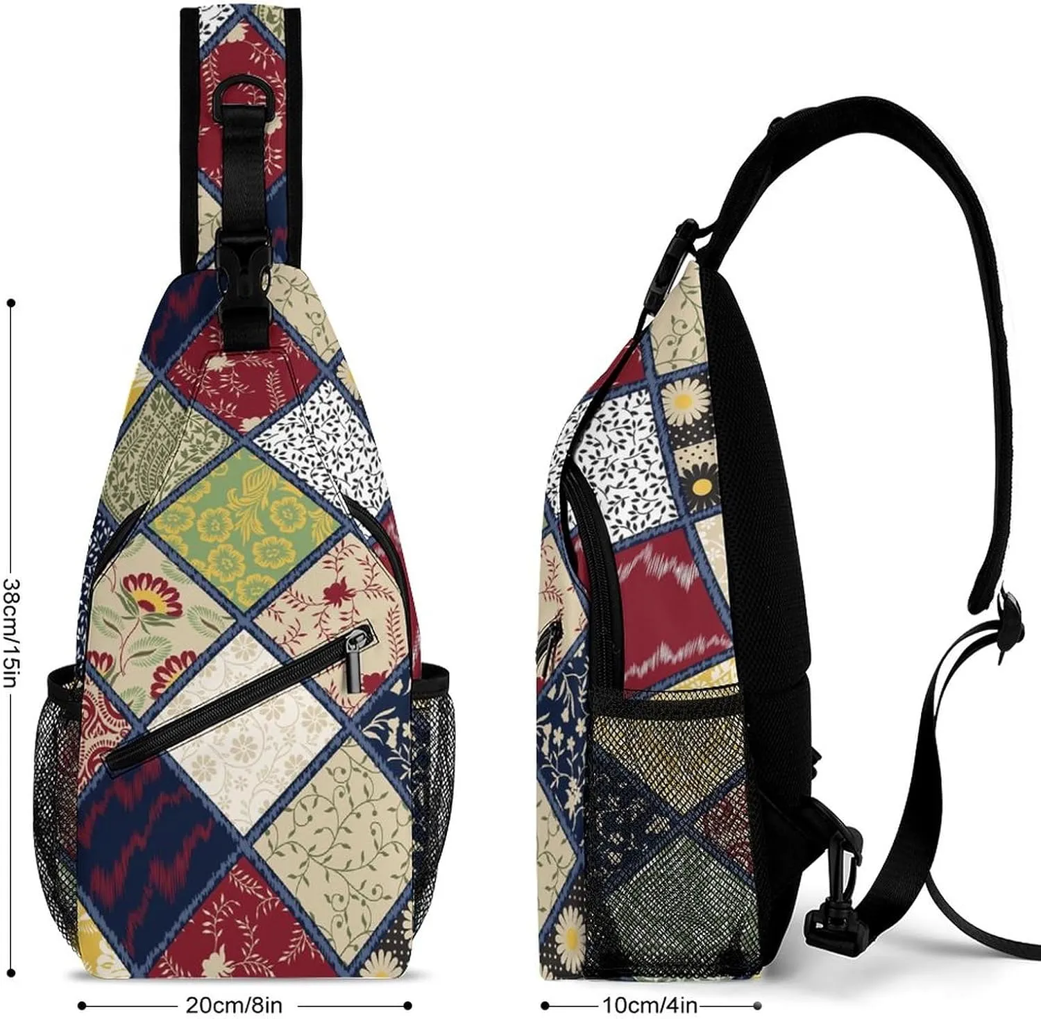 MoBlinko Sling Bag Flower Patchwork Pattern Women Crossbody Sling Backpack Chest Bag for Hiking Cycling Travel Gift