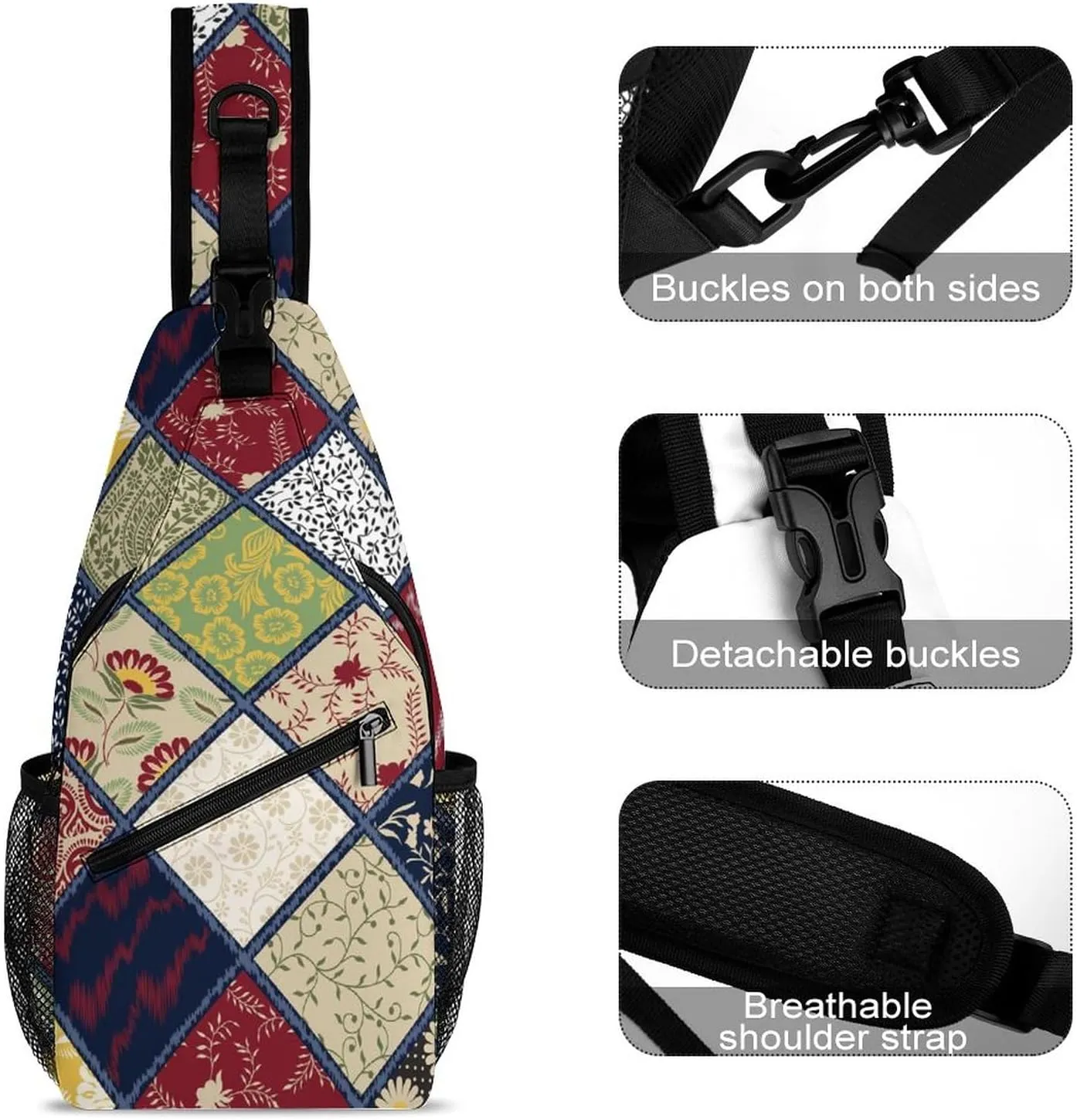 MoBlinko Sling Bag Flower Patchwork Pattern Women Crossbody Sling Backpack Chest Bag for Hiking Cycling Travel Gift