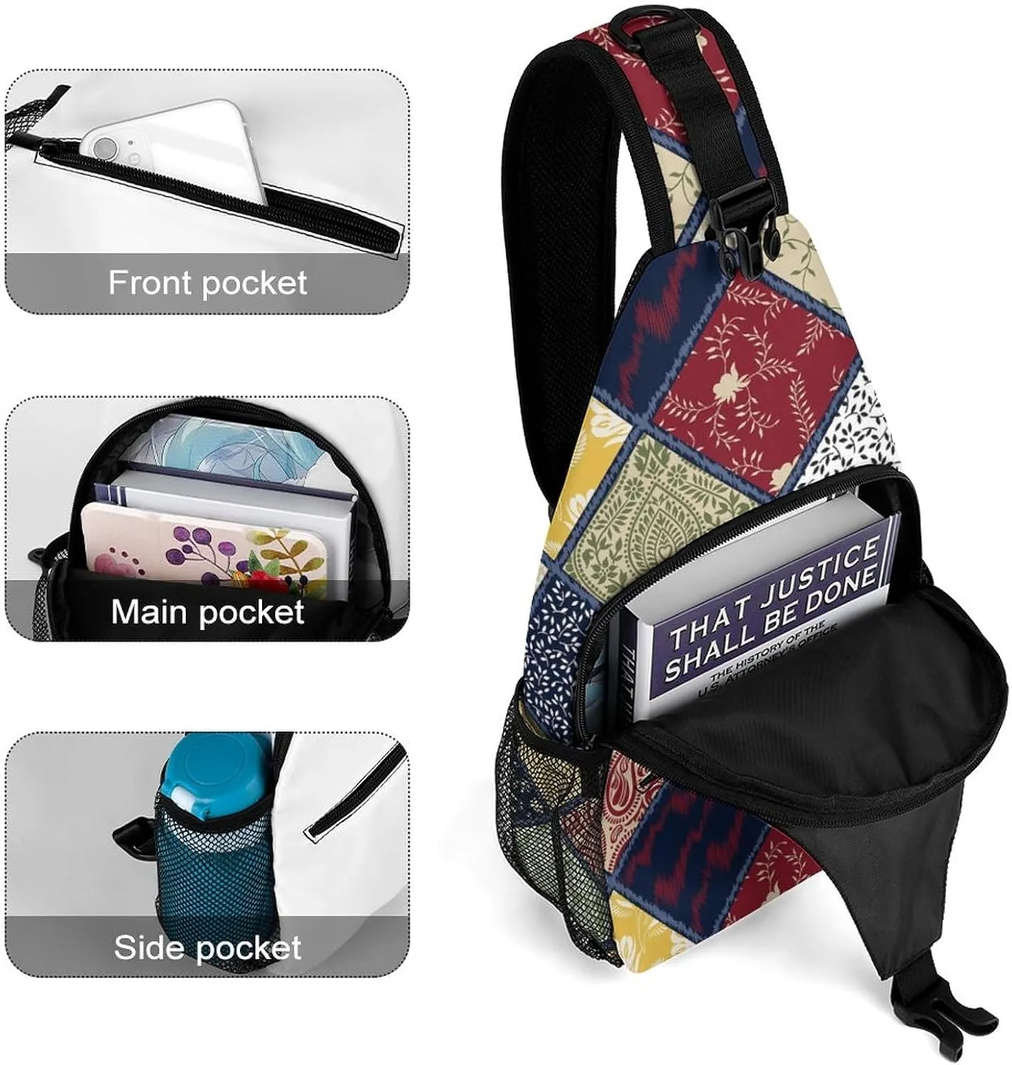 MoBlinko Sling Bag Flower Patchwork Pattern Women Crossbody Sling Backpack Chest Bag for Hiking Cycling Travel Gift