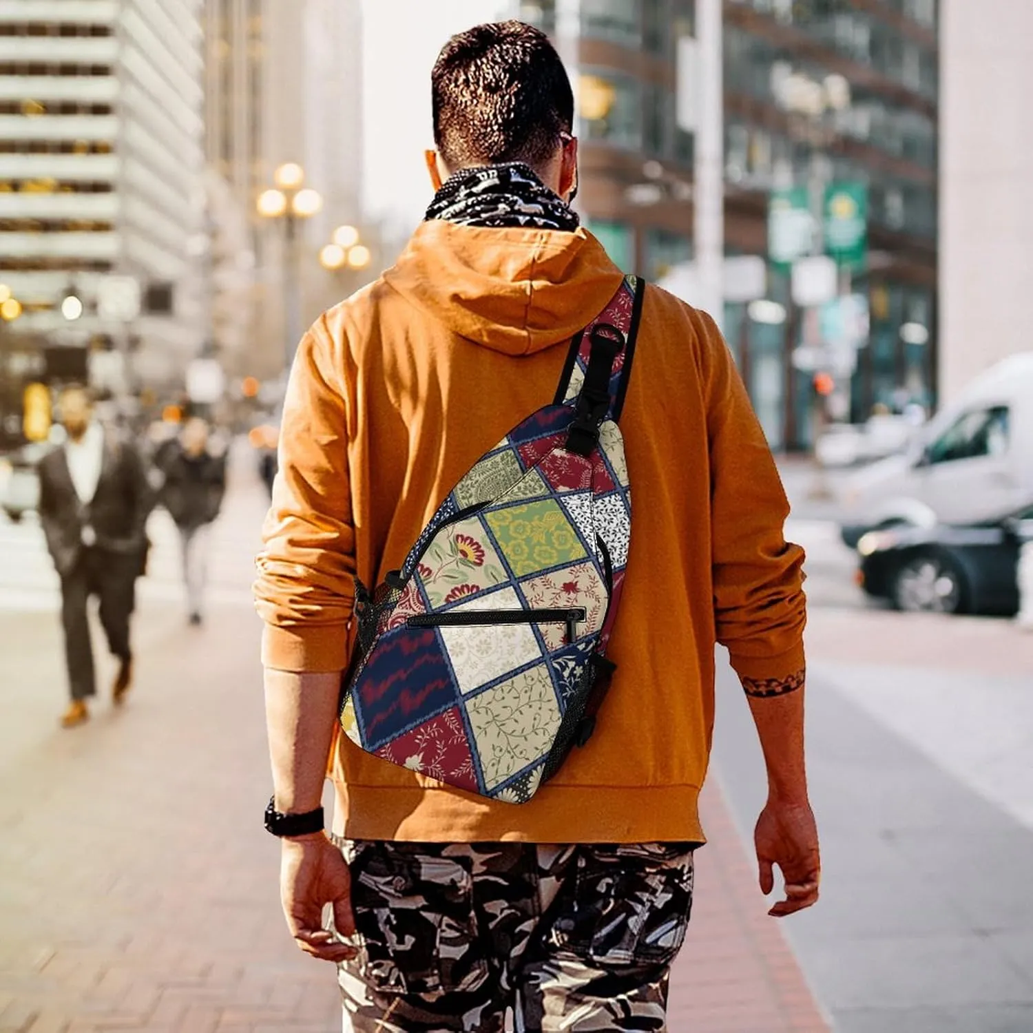 MoBlinko Sling Bag Flower Patchwork Pattern Women Crossbody Sling Backpack Chest Bag for Hiking Cycling Travel Gift