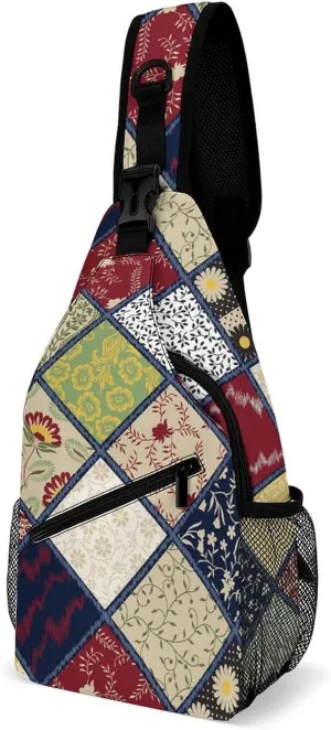 MoBlinko Sling Bag Flower Patchwork Pattern Women Crossbody Sling Backpack Chest Bag for Hiking Cycling Travel Gift