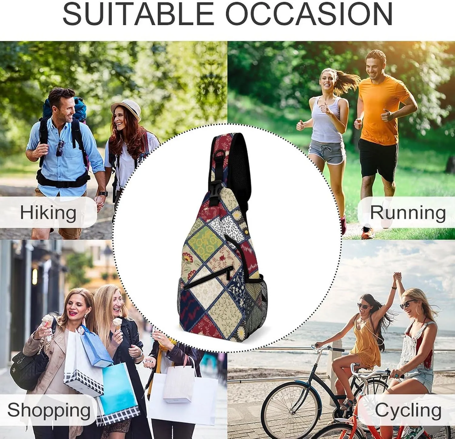 MoBlinko Sling Bag Flower Patchwork Pattern Women Crossbody Sling Backpack Chest Bag for Hiking Cycling Travel Gift