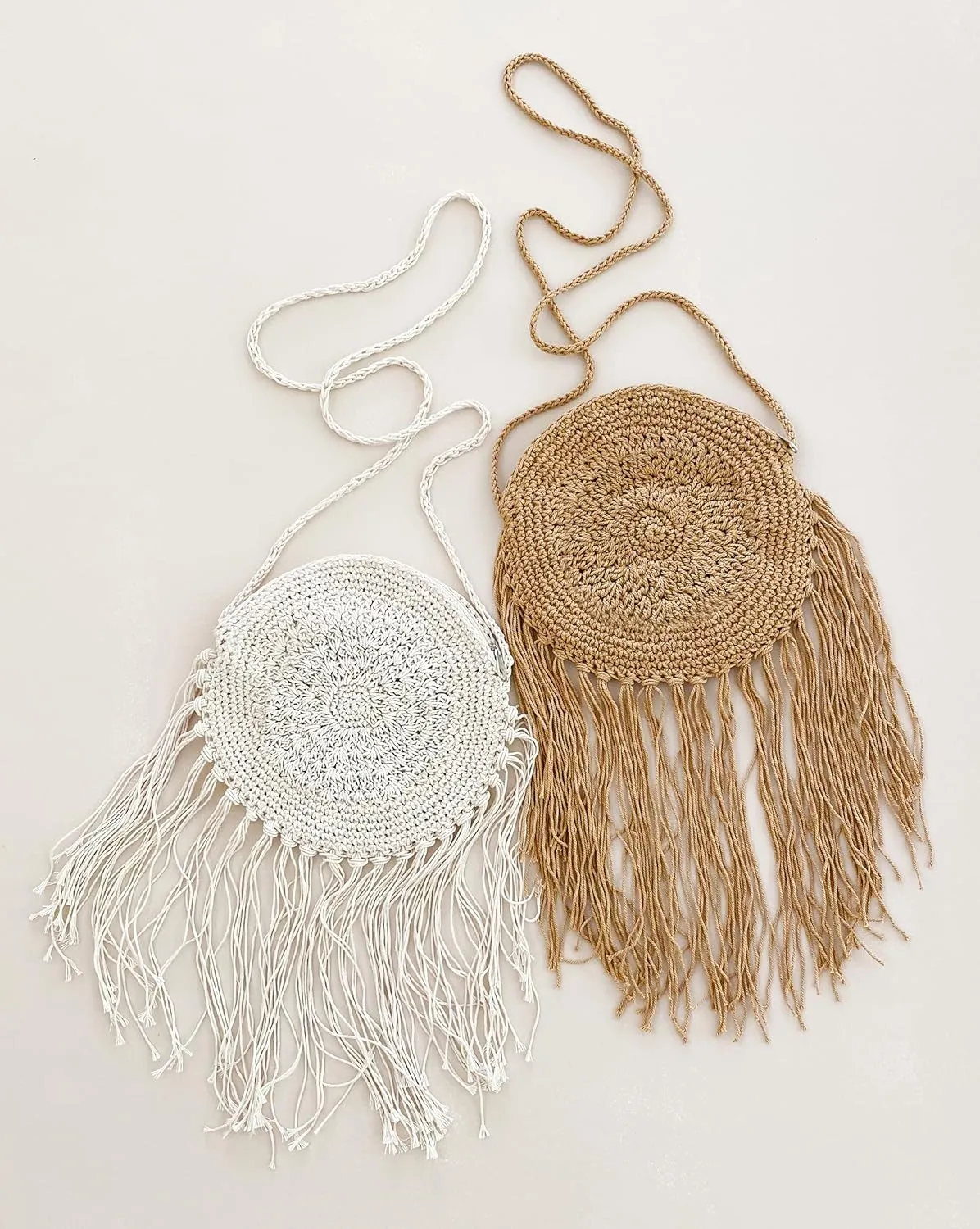 ModParty Crochet Purse | Ivory and Tan | Boho Chic Women Beach Purse | Fringe Crossbody | Brides and Bridesmaids Gift Idea
