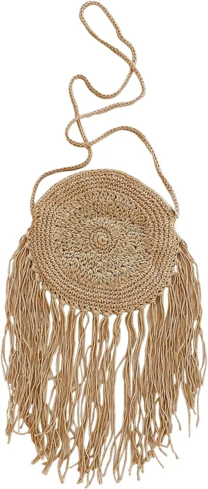 ModParty Crochet Purse | Ivory and Tan | Boho Chic Women Beach Purse | Fringe Crossbody | Brides and Bridesmaids Gift Idea