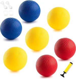 MoHern 7 pcs Playground Balls, Inflatable Kickball with Air Pump, 8.5 Inch Dodgeballs with Meshbags and Needles, Official Size for Dodge Ball, Handball, Camps, Picnic, Square and Schoolyard Games