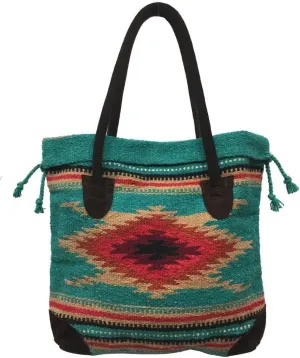 Monterrey Ladies Tote Purse Handwoven Southwestern Aztec Print Suede Handles G