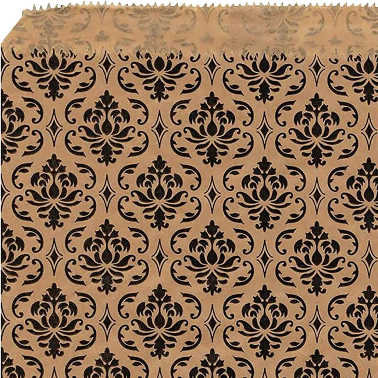 MOOCA 200 pcs Damask Paper Gift Bags, 5 W x 7 H in, Brown with Black Damask