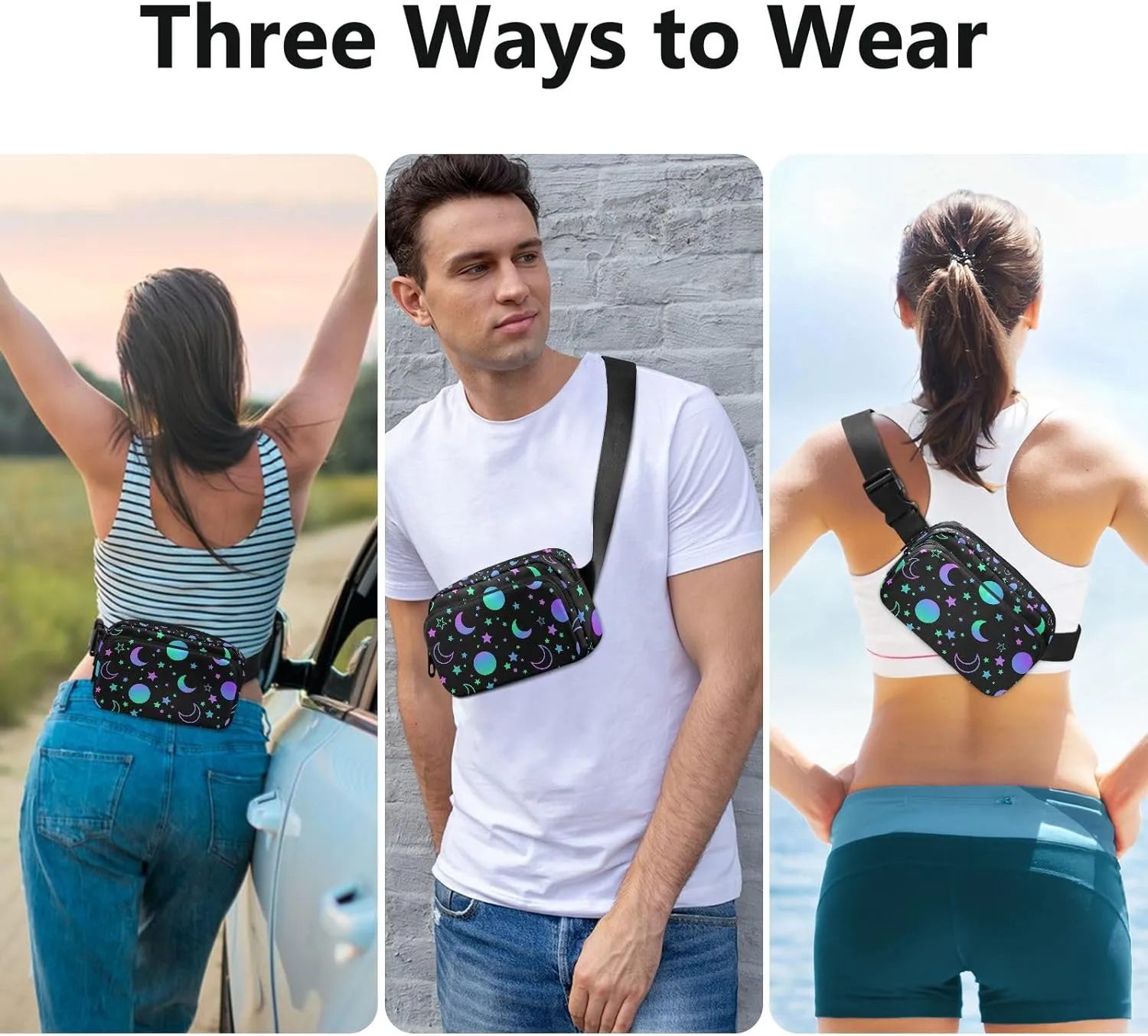 Moon Fanny Pack for Men Women Belt Bag Fashion Waist Pouch with Adjustable Strap Lightweight for Outdoor Sports Running Traveling Hiking Camping Cycling