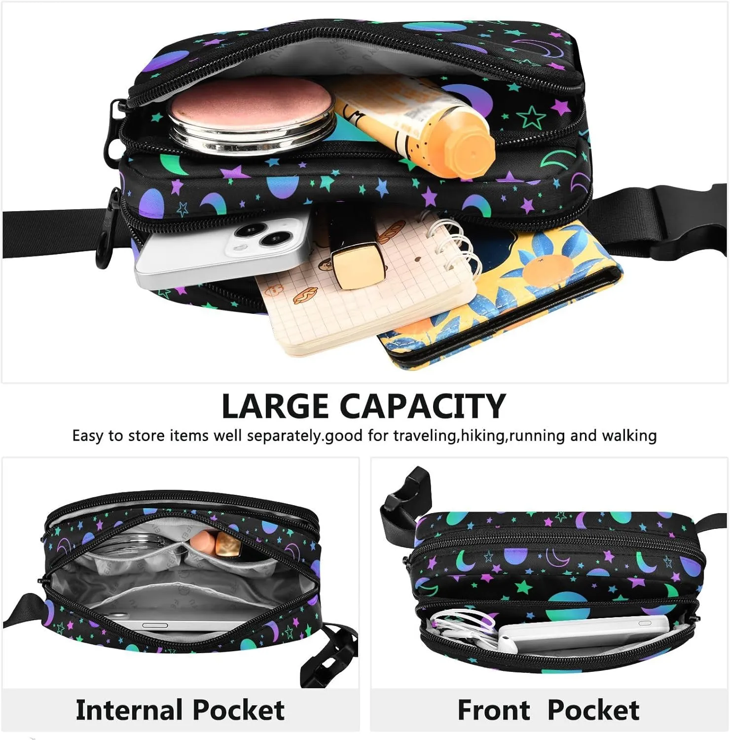 Moon Fanny Pack for Men Women Belt Bag Fashion Waist Pouch with Adjustable Strap Lightweight for Outdoor Sports Running Traveling Hiking Camping Cycling