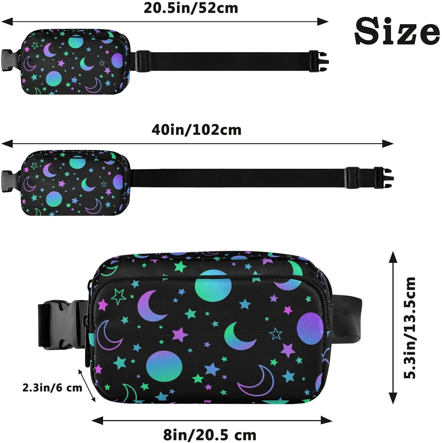 Moon Fanny Pack for Men Women Belt Bag Fashion Waist Pouch with Adjustable Strap Lightweight for Outdoor Sports Running Traveling Hiking Camping Cycling