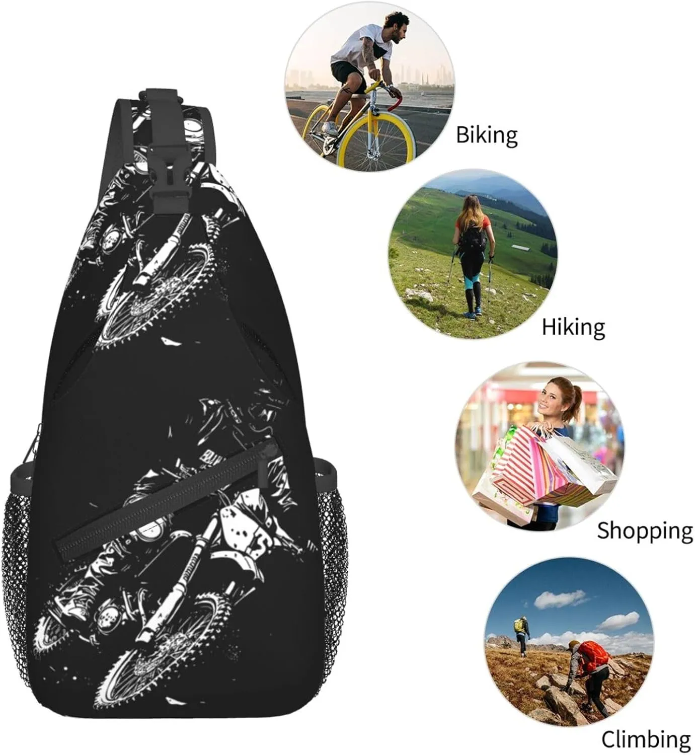 Motocross Rider Vector Line Drawing Grungy Brush Chest Sling Bag Crossbody Shoulder Backpack Bag Gym Cycling Daypack Travel Hiking Cross Bag