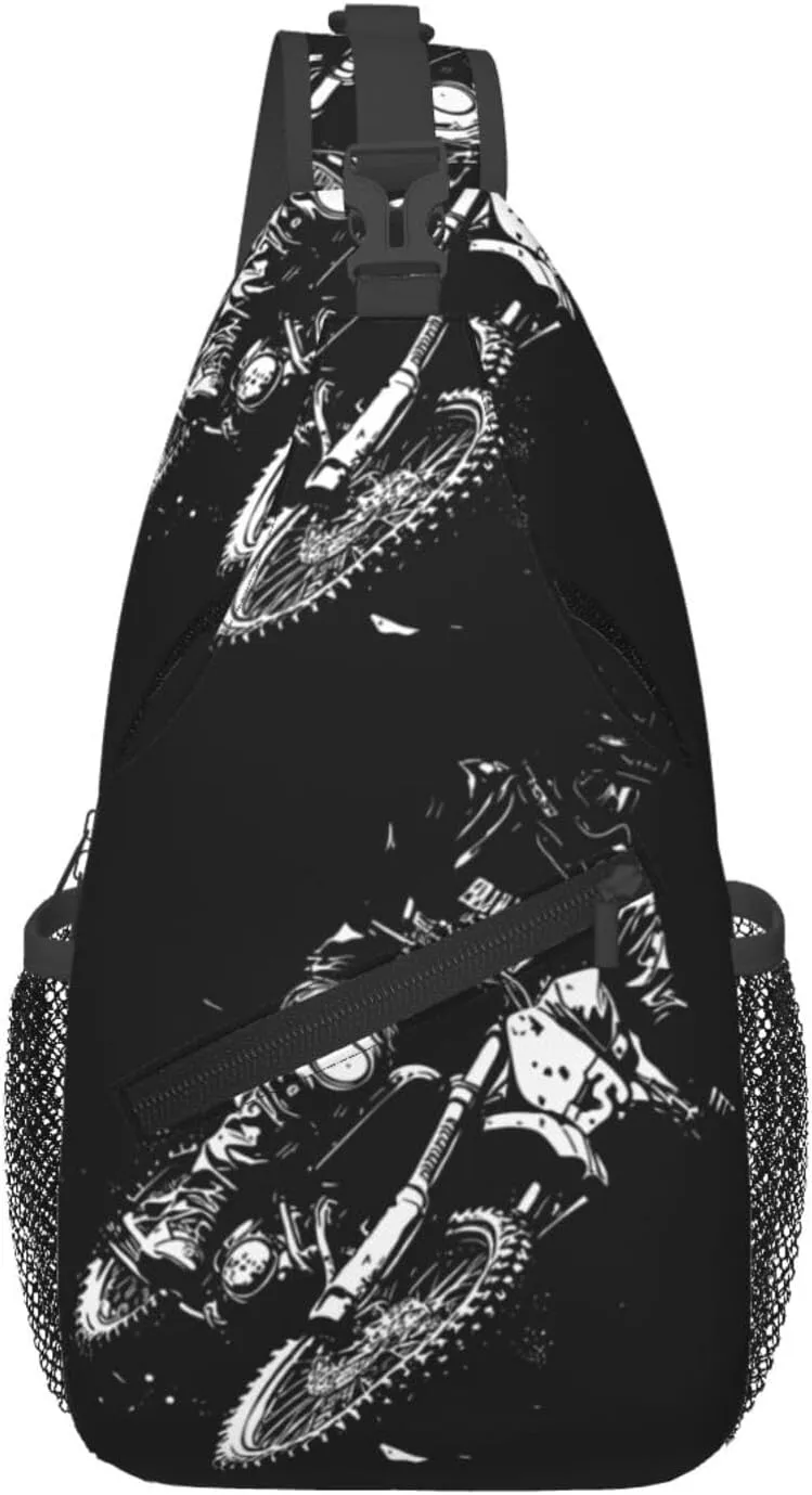 Motocross Rider Vector Line Drawing Grungy Brush Chest Sling Bag Crossbody Shoulder Backpack Bag Gym Cycling Daypack Travel Hiking Cross Bag
