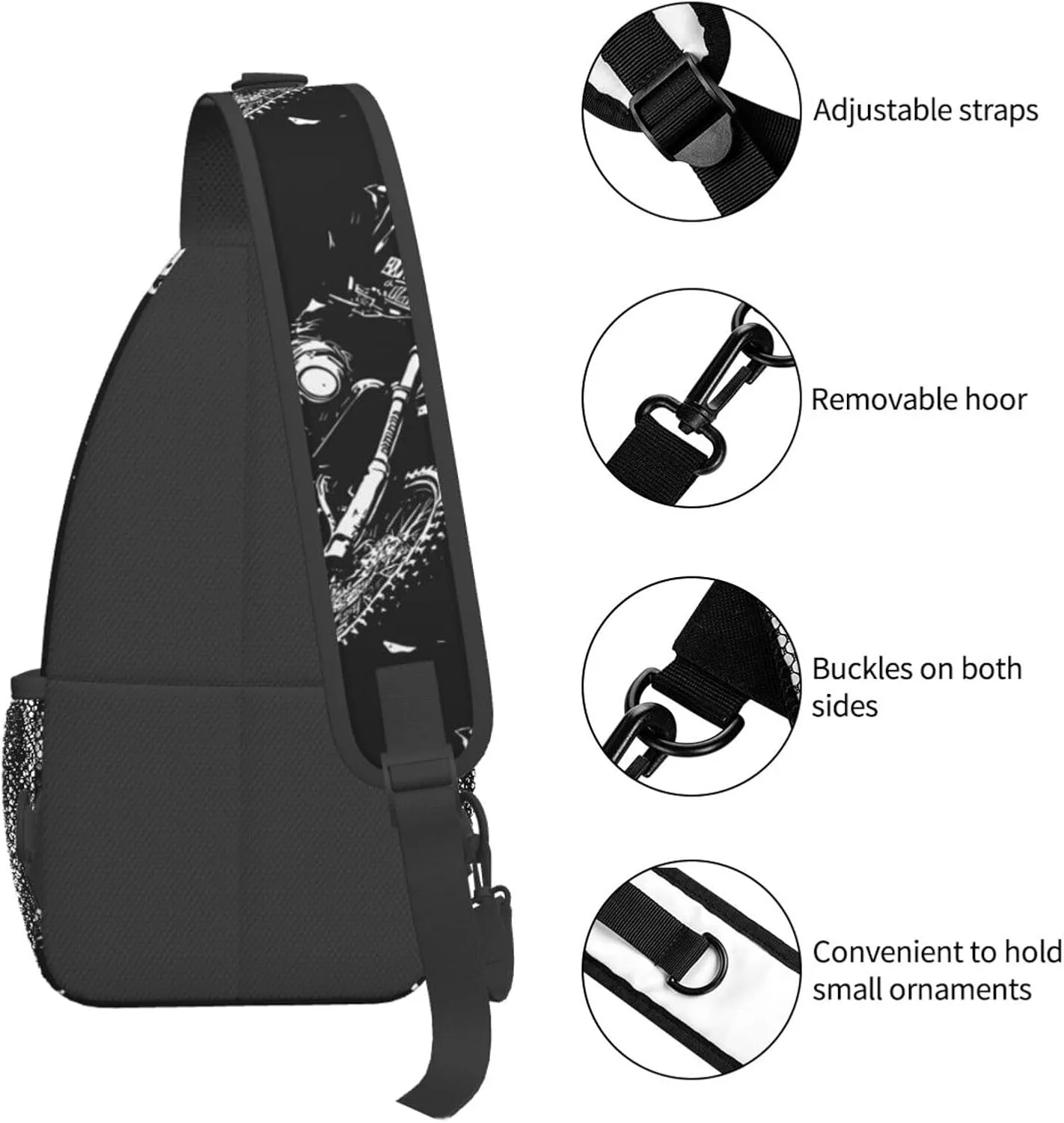 Motocross Rider Vector Line Drawing Grungy Brush Chest Sling Bag Crossbody Shoulder Backpack Bag Gym Cycling Daypack Travel Hiking Cross Bag