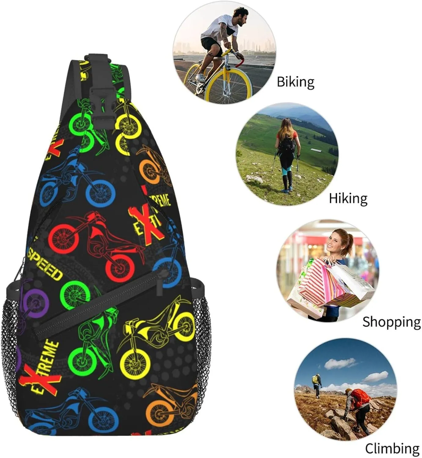 Motorcycles Grunge Guys Modern Urban Extreme Race Chest Sling Bag Crossbody Shoulder Backpack Bag Gym Cycling Travel Hiking Daypack Cross Bag