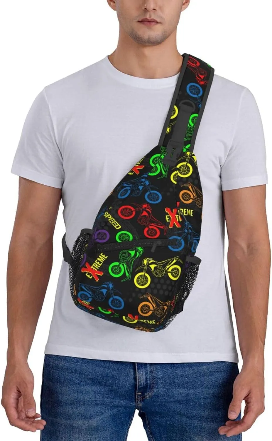 Motorcycles Grunge Guys Modern Urban Extreme Race Chest Sling Bag Crossbody Shoulder Backpack Bag Gym Cycling Travel Hiking Daypack Cross Bag