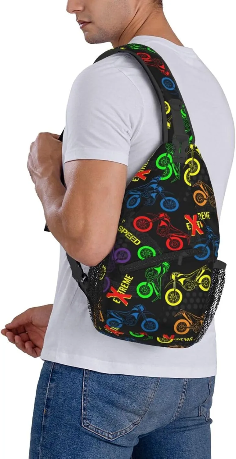 Motorcycles Grunge Guys Modern Urban Extreme Race Chest Sling Bag Crossbody Shoulder Backpack Bag Gym Cycling Travel Hiking Daypack Cross Bag