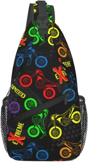 Motorcycles Grunge Guys Modern Urban Extreme Race Chest Sling Bag Crossbody Shoulder Backpack Bag Gym Cycling Travel Hiking Daypack Cross Bag