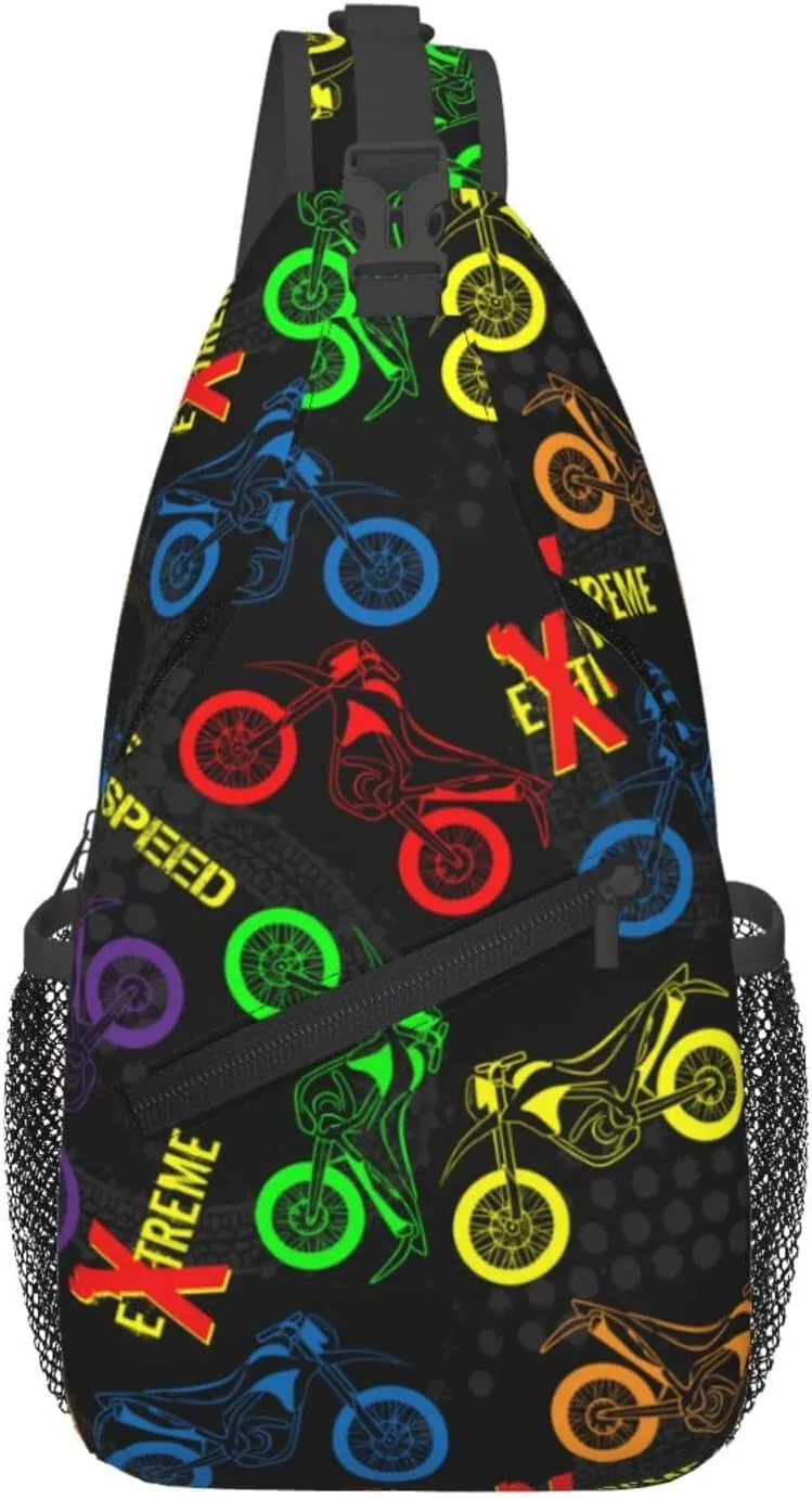 Motorcycles Grunge Guys Modern Urban Extreme Race Chest Sling Bag Crossbody Shoulder Backpack Bag Gym Cycling Travel Hiking Daypack Cross Bag