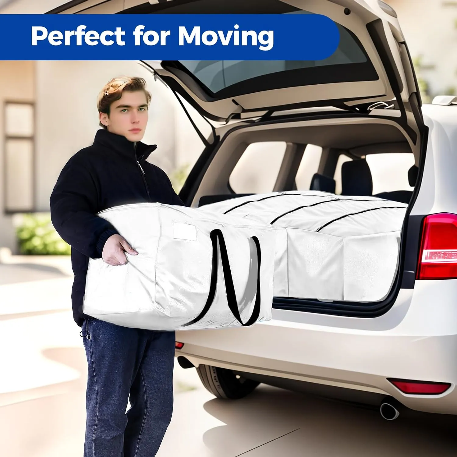 Moving Bags Heavy Duty Extra Large, Clear Moving Bags With Durable Zipper & Strong Handles, Packing Bags for College, Storage Bags for Clothes, Alternative For Moving Boxes (Clear, 6 Pack)