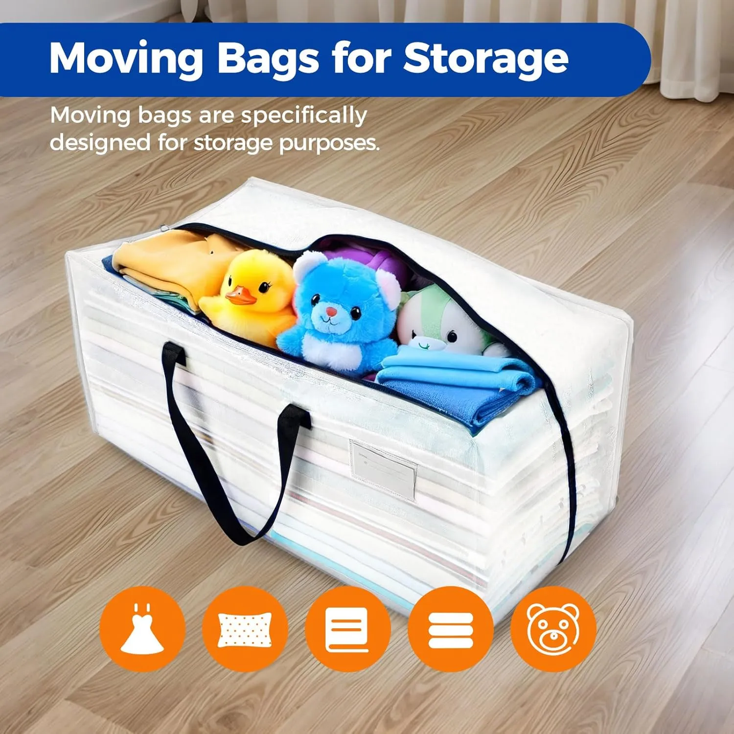 Moving Bags Heavy Duty Extra Large, Clear Moving Bags With Durable Zipper & Strong Handles, Packing Bags for College, Storage Bags for Clothes, Alternative For Moving Boxes (Clear, 6 Pack)