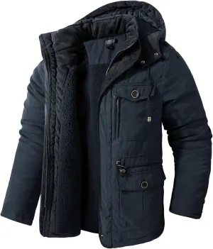 Mr.Stream Men's Winter Hooded Jacket Windproof Sherpa Lined Fleece Windbreaker Coat Outerwear Warm Parka