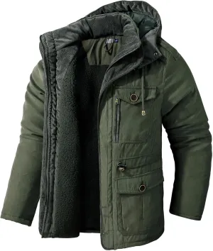 Mr.Stream Men's Winter Hooded Jacket Windproof Sherpa Lined Fleece Windbreaker Coat Outerwear Warm Parka