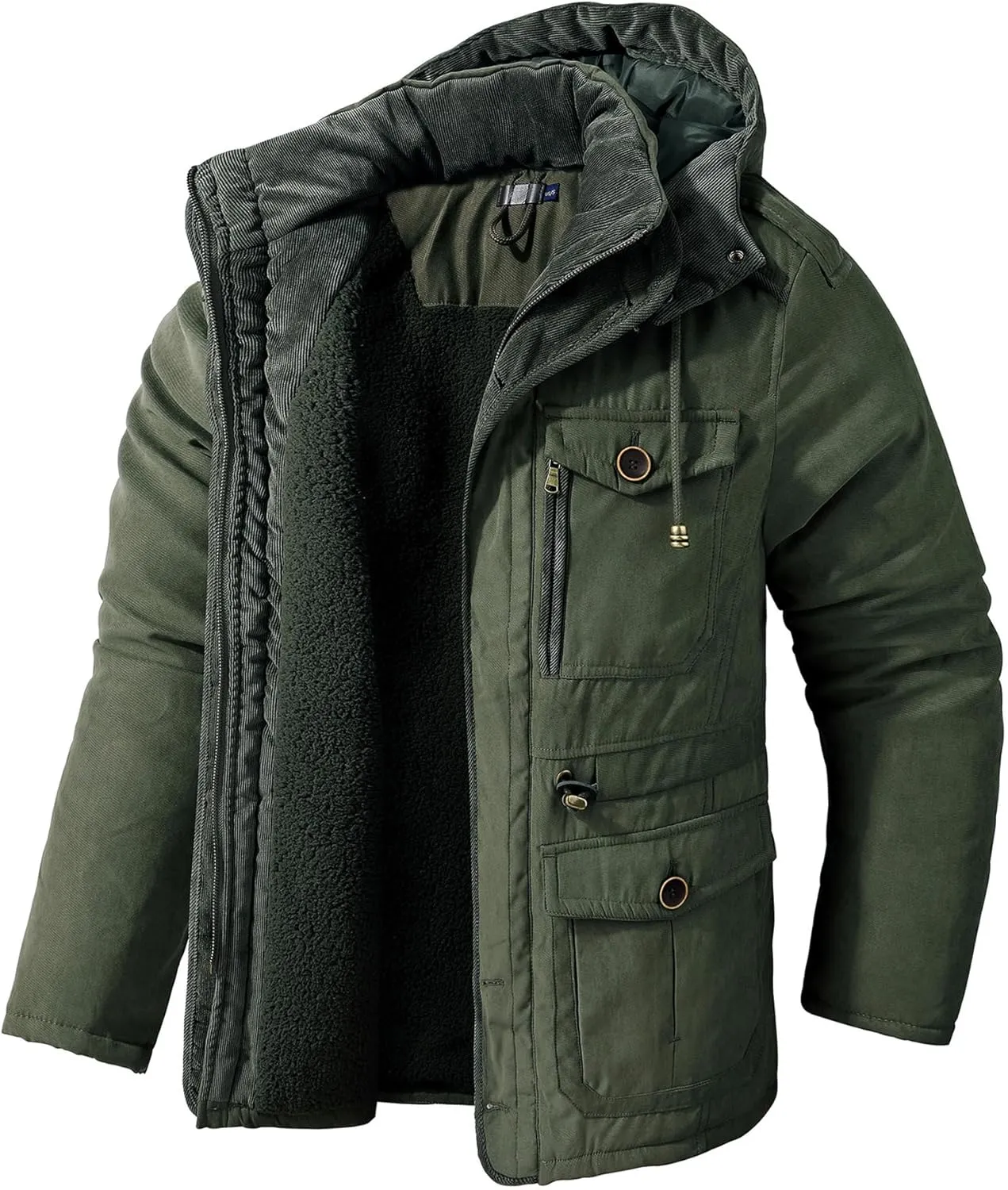 Mr.Stream Men's Winter Hooded Jacket Windproof Sherpa Lined Fleece Windbreaker Coat Outerwear Warm Parka