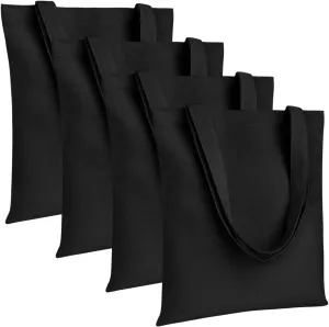 Muka 4 Pack Heavy Duty Canvas Tote Bag, 12oz 100% Cotton Tote Bag, Black DIY Grocery Bag 15 x 16 Inch