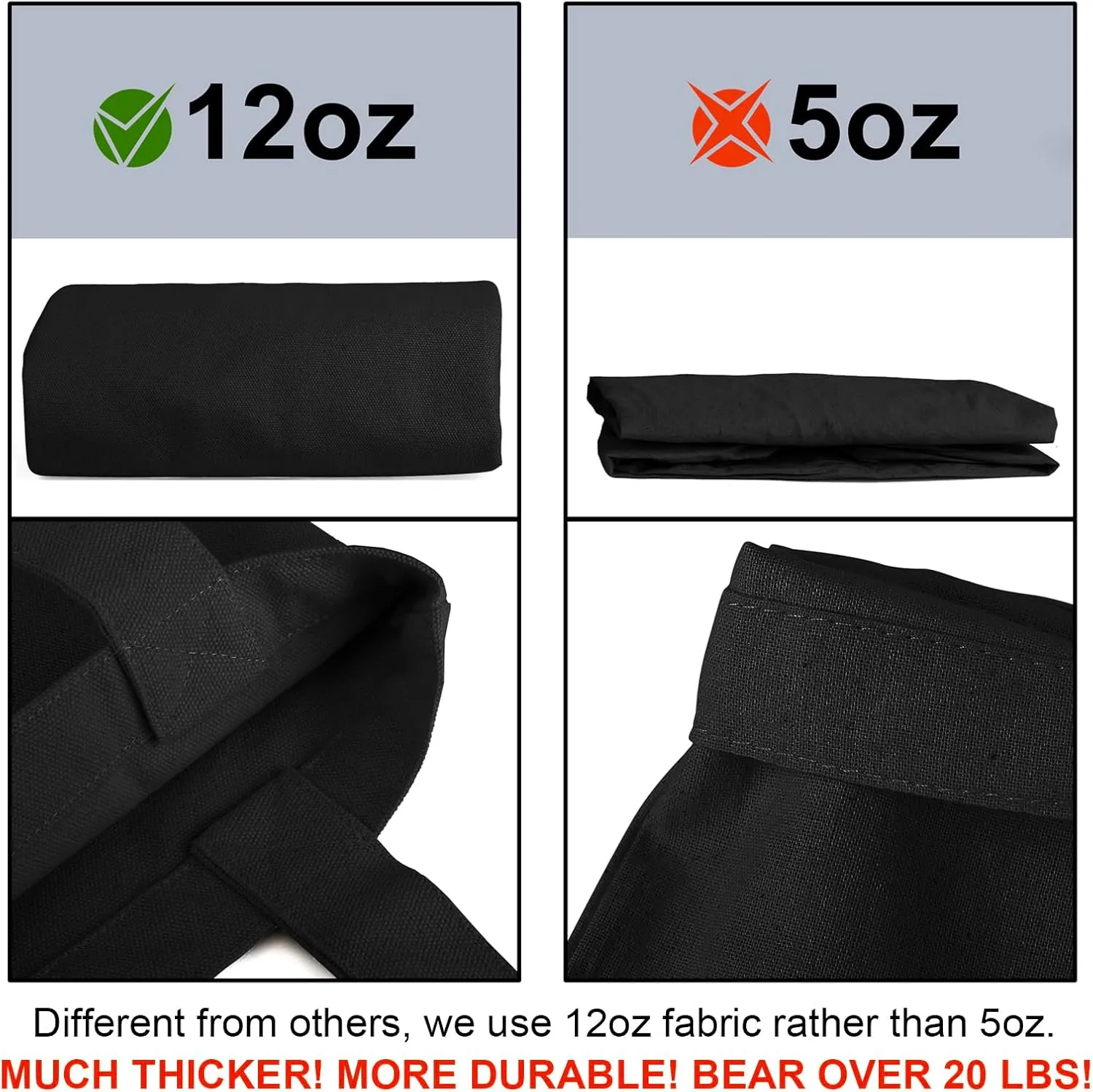 Muka 4 Pack Heavy Duty Canvas Tote Bag, 12oz 100% Cotton Tote Bag, Black DIY Grocery Bag 15 x 16 Inch