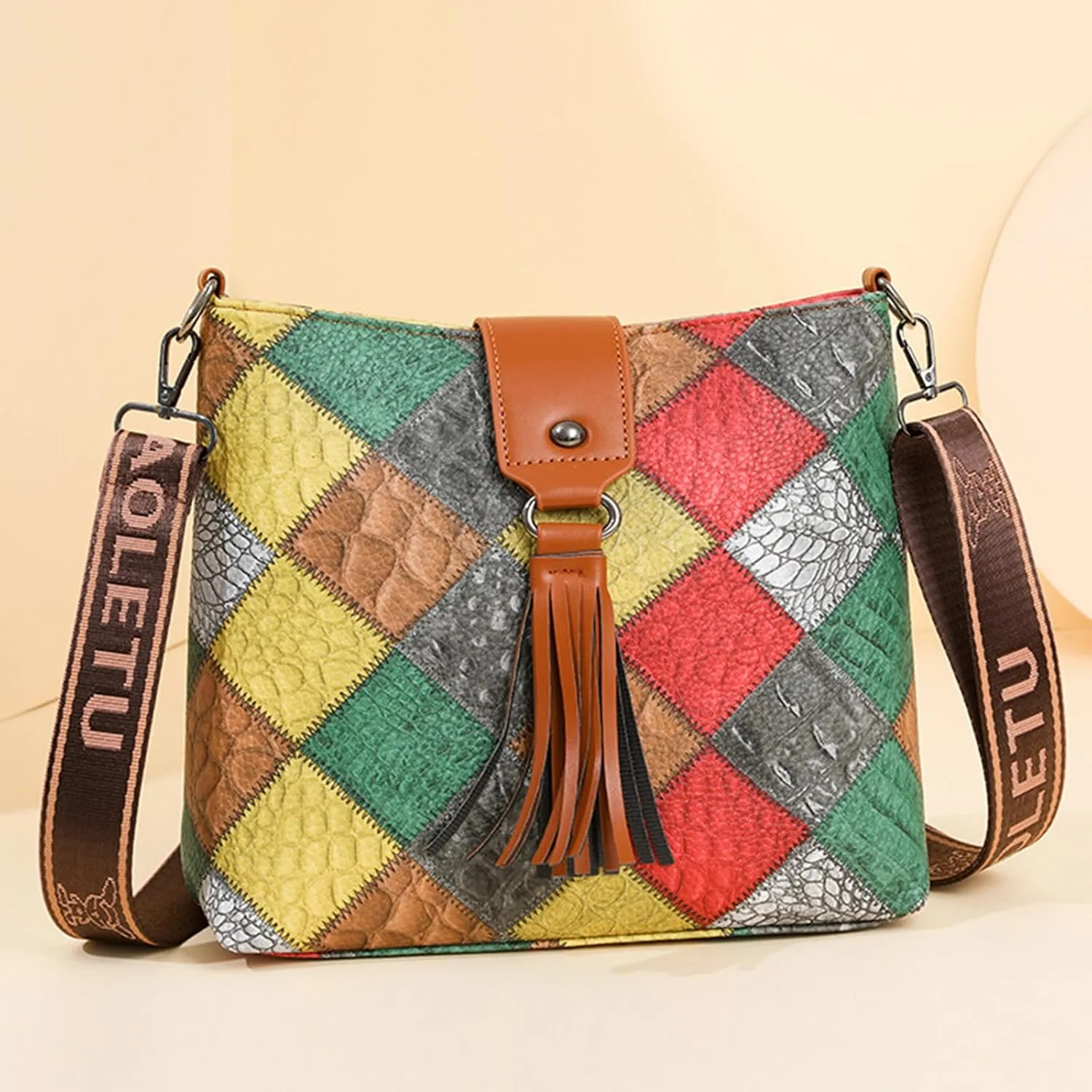 Multicolor Mini Leather Crossbody Bags for Women, Soft Crossbody Bags with Zipper Tassels, Adjustable Strap Shoulder Tote Bag