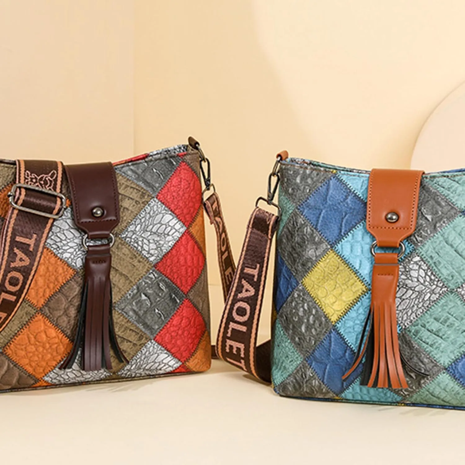 Multicolor Mini Leather Crossbody Bags for Women, Soft Crossbody Bags with Zipper Tassels, Adjustable Strap Shoulder Tote Bag