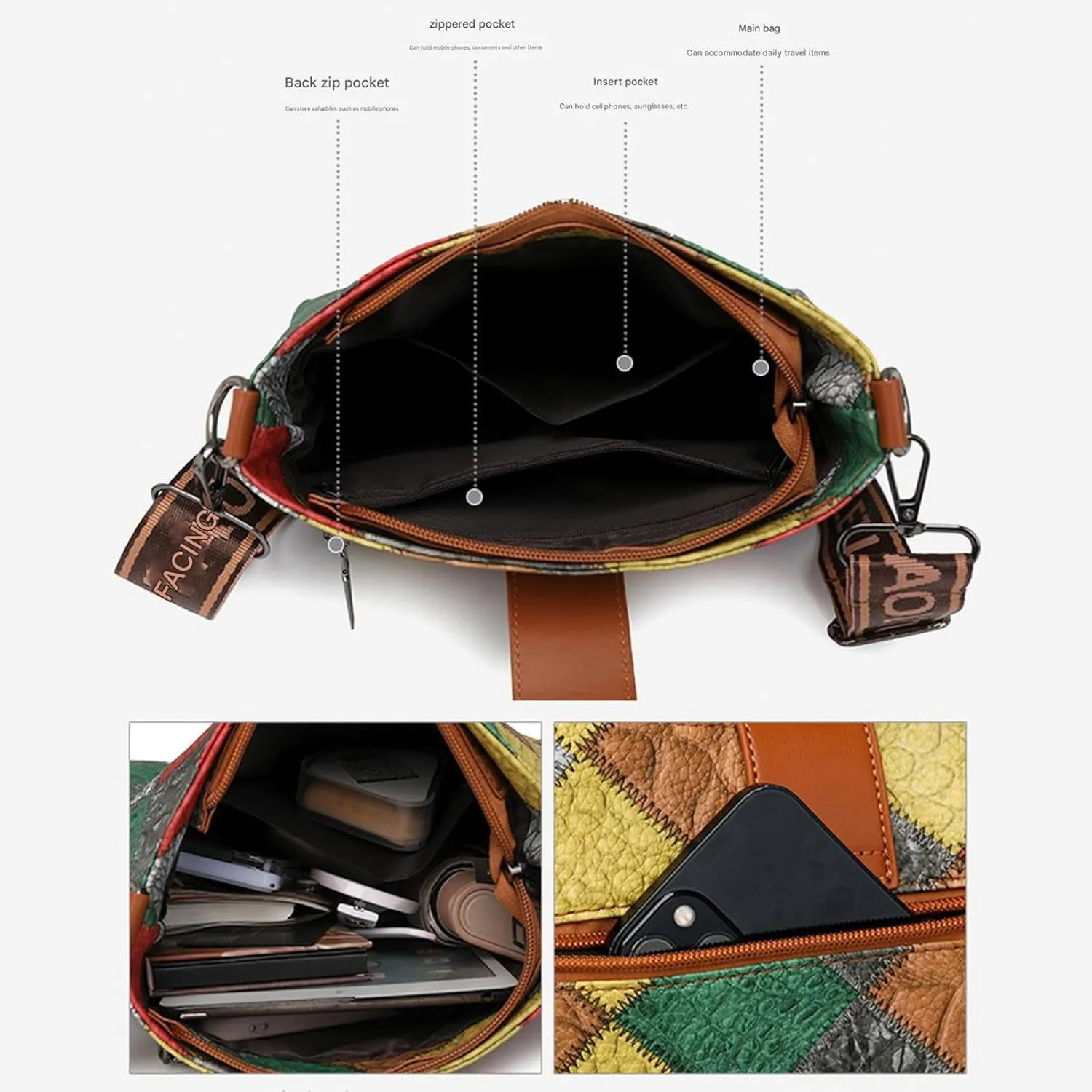Multicolor Mini Leather Crossbody Bags for Women, Soft Crossbody Bags with Zipper Tassels, Adjustable Strap Shoulder Tote Bag