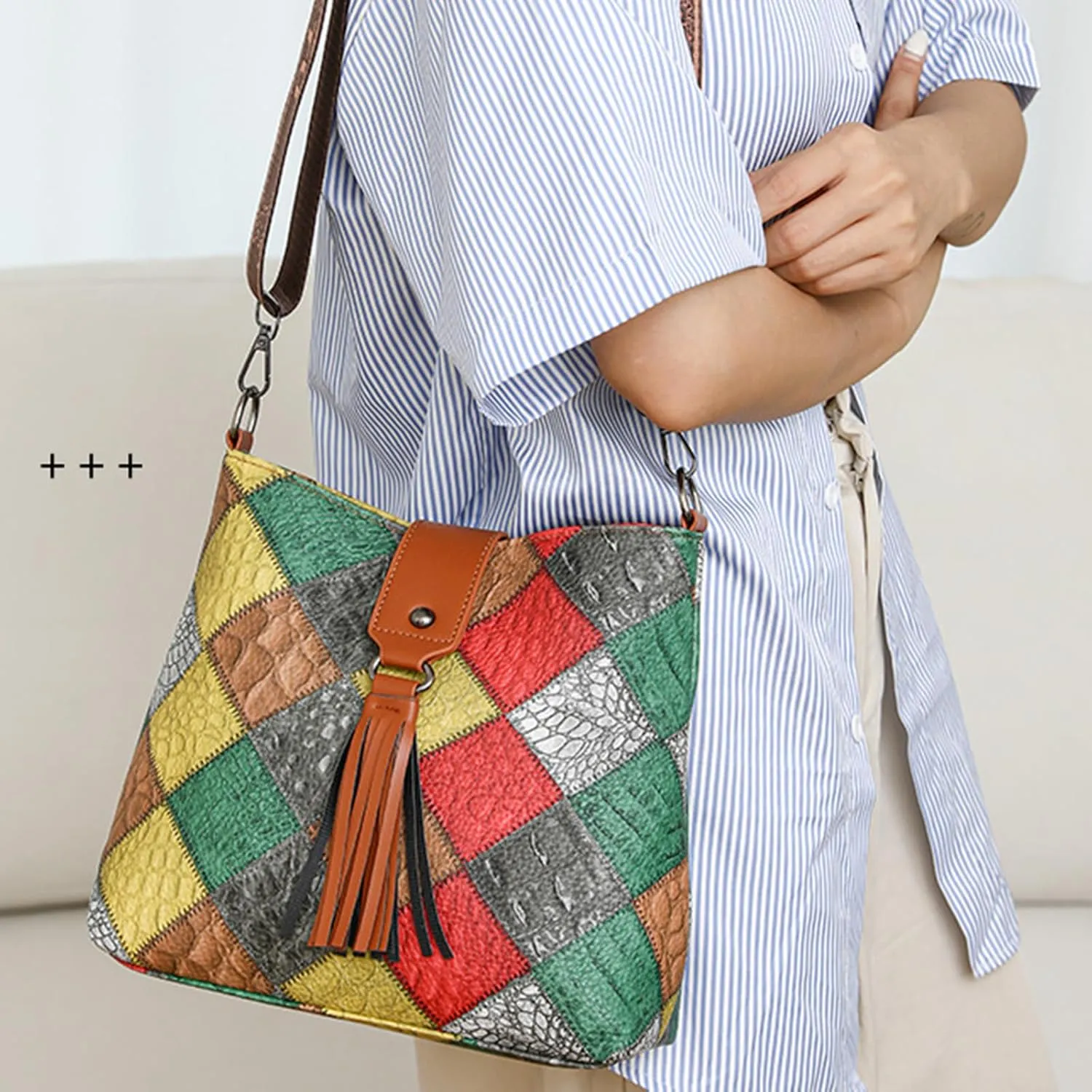 Multicolor Mini Leather Crossbody Bags for Women, Soft Crossbody Bags with Zipper Tassels, Adjustable Strap Shoulder Tote Bag