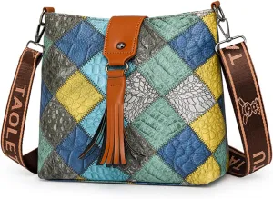Multicolor Mini Leather Crossbody Bags for Women, Soft Crossbody Bags with Zipper Tassels, Adjustable Strap Shoulder Tote Bag