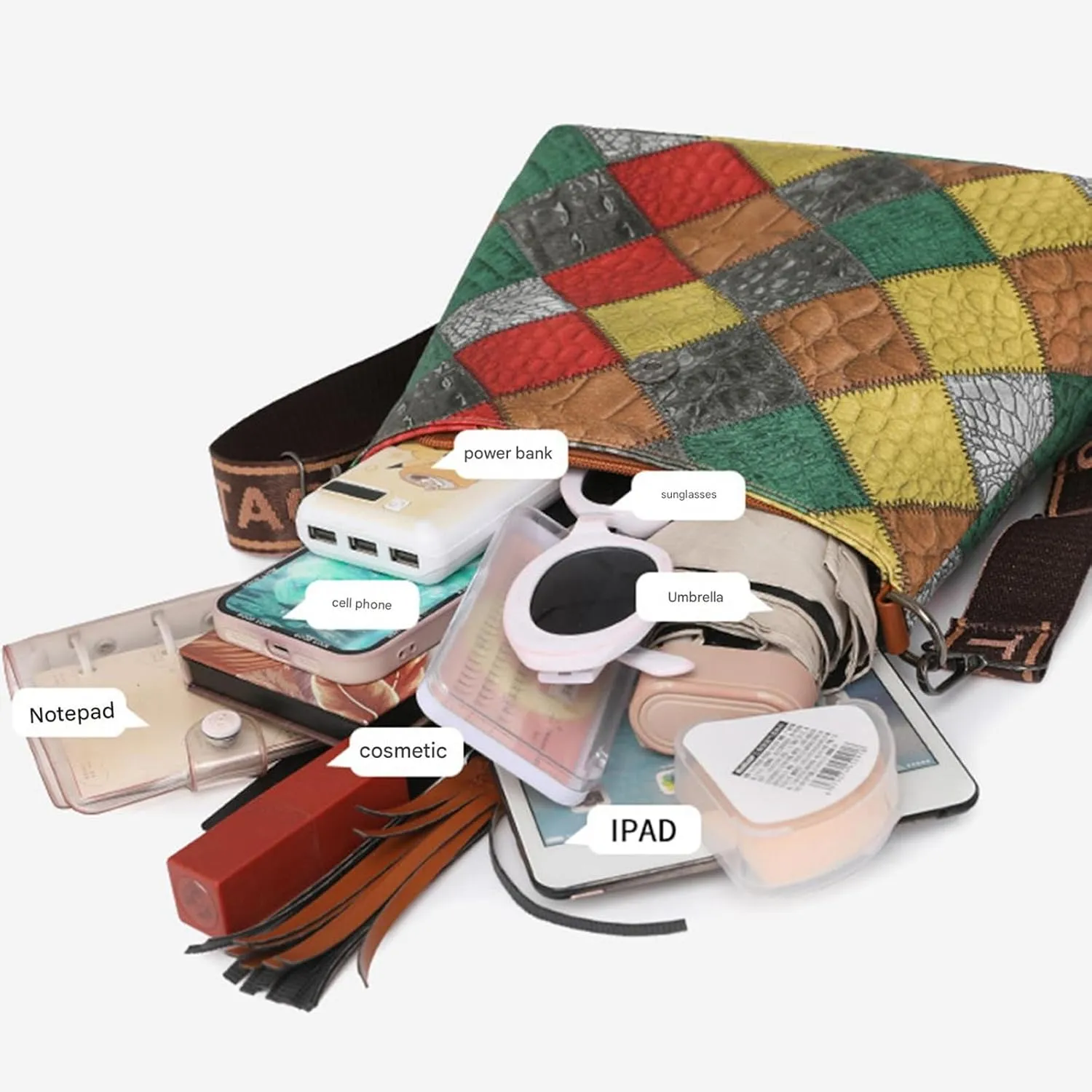 Multicolor Mini Leather Crossbody Bags for Women, Soft Crossbody Bags with Zipper Tassels, Adjustable Strap Shoulder Tote Bag