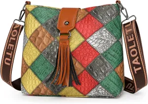 Multicolor Mini Leather Crossbody Bags for Women, Soft Crossbody Bags with Zipper Tassels, Adjustable Strap Shoulder Tote Bag