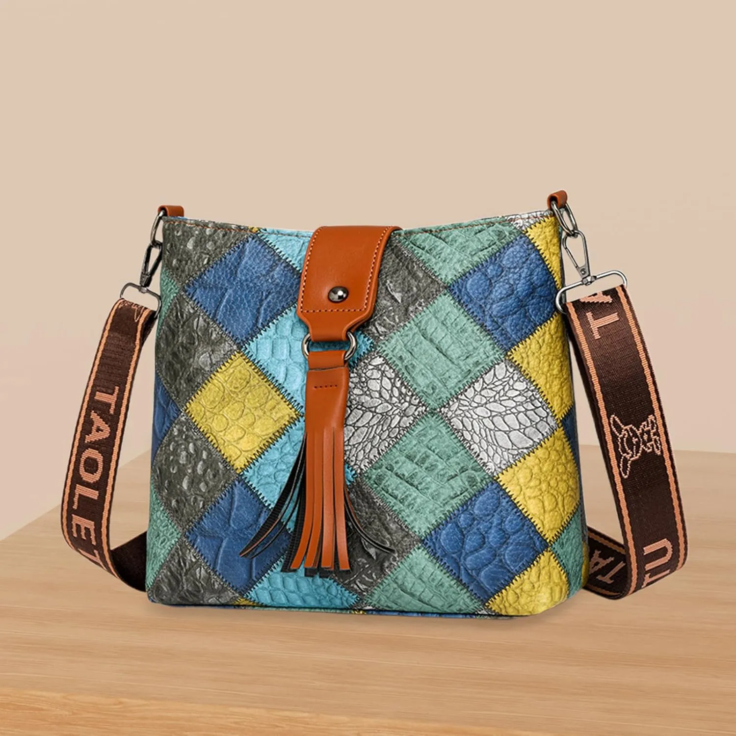 Multicolor Mini Leather Crossbody Bags for Women, Soft Crossbody Bags with Zipper Tassels, Adjustable Strap Shoulder Tote Bag