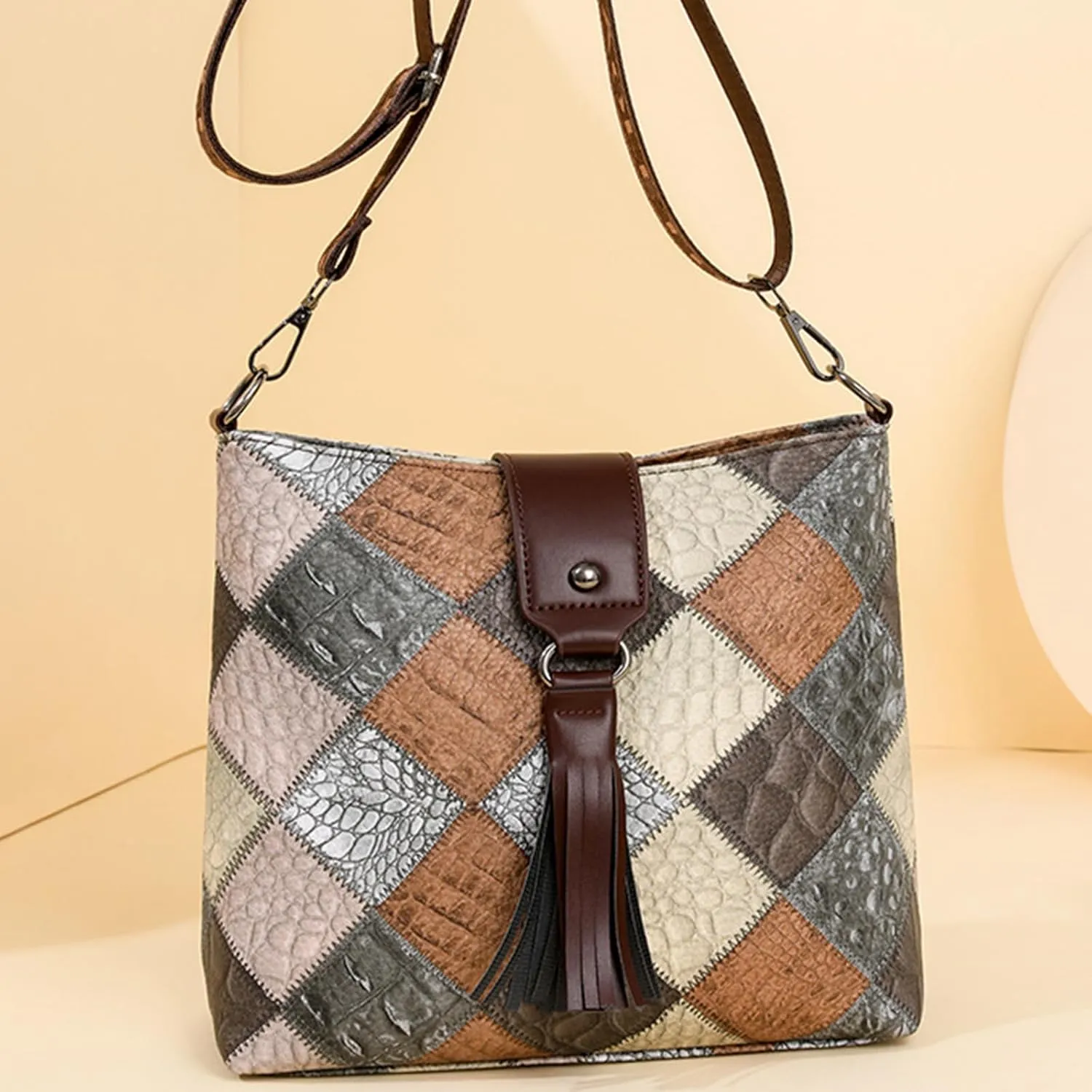 Multicolor Mini Leather Crossbody Bags for Women, Soft Crossbody Bags with Zipper Tassels, Adjustable Strap Shoulder Tote Bag