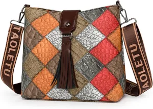 Multicolor Mini Leather Crossbody Bags for Women, Soft Crossbody Bags with Zipper Tassels, Adjustable Strap Shoulder Tote Bag