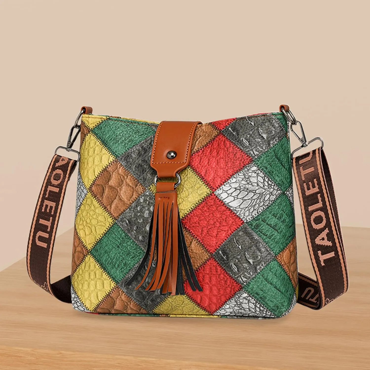 Multicolor Mini Leather Crossbody Bags for Women, Soft Crossbody Bags with Zipper Tassels, Adjustable Strap Shoulder Tote Bag