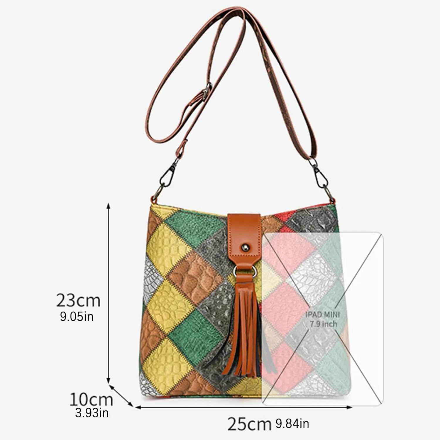 Multicolor Mini Leather Crossbody Bags for Women, Soft Crossbody Bags with Zipper Tassels, Adjustable Strap Shoulder Tote Bag
