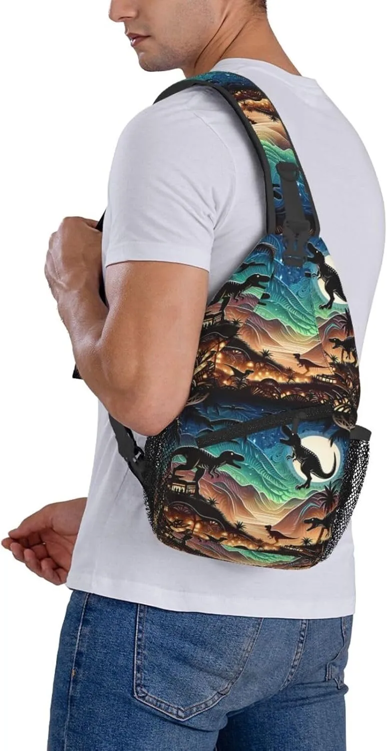 Multicolored Dinosaurs Dinosaurs Chest Sling Bag Crossbody Shoulder Backpack Bag Gym Cycling Travel Hiking Daypack Cross Bag
