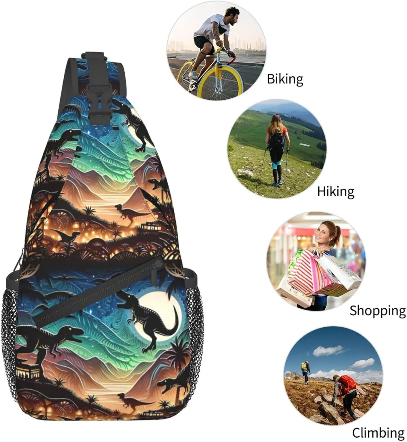 Multicolored Dinosaurs Dinosaurs Chest Sling Bag Crossbody Shoulder Backpack Bag Gym Cycling Travel Hiking Daypack Cross Bag
