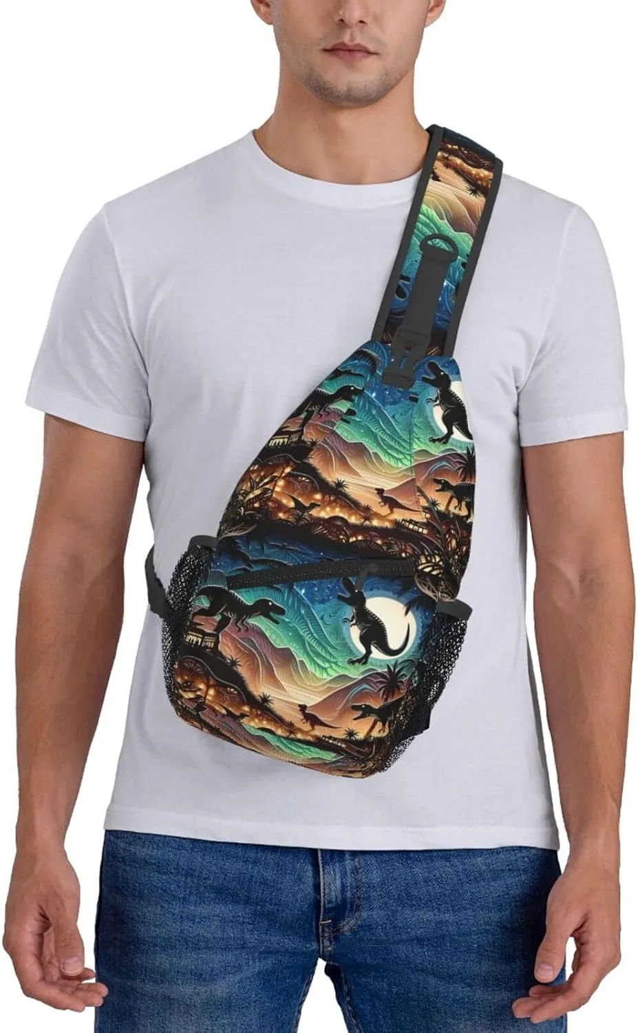 Multicolored Dinosaurs Dinosaurs Chest Sling Bag Crossbody Shoulder Backpack Bag Gym Cycling Travel Hiking Daypack Cross Bag
