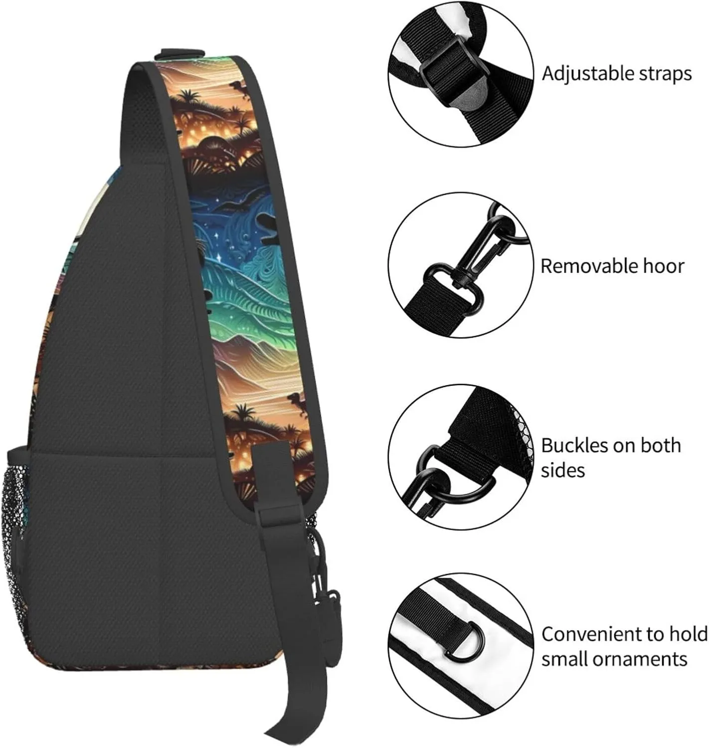 Multicolored Dinosaurs Dinosaurs Chest Sling Bag Crossbody Shoulder Backpack Bag Gym Cycling Travel Hiking Daypack Cross Bag