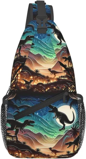 Multicolored Dinosaurs Dinosaurs Chest Sling Bag Crossbody Shoulder Backpack Bag Gym Cycling Travel Hiking Daypack Cross Bag