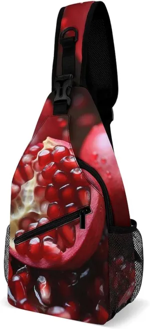 Multifunctional Outdoor Pomegranate Fruit Printed Chest Bag Fashionable And Portable Outdoor Messenger Bag Suitable for Use in Multiple Scenarios Such As Traveling, Outdoor, Commuting, Etc.