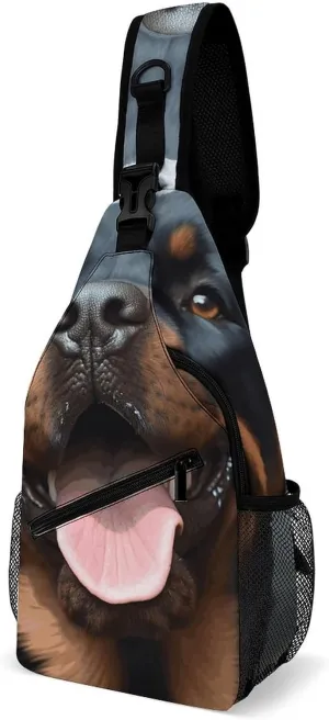 Multifunctional Outdoor Rottweiler Dogs Tongue Head Printed Chest Bag Fashionable And Portable Outdoor Messenger Bag Suitable for Use in Multiple Scenarios Such As Traveling, Outdoor, Commuting, Etc.