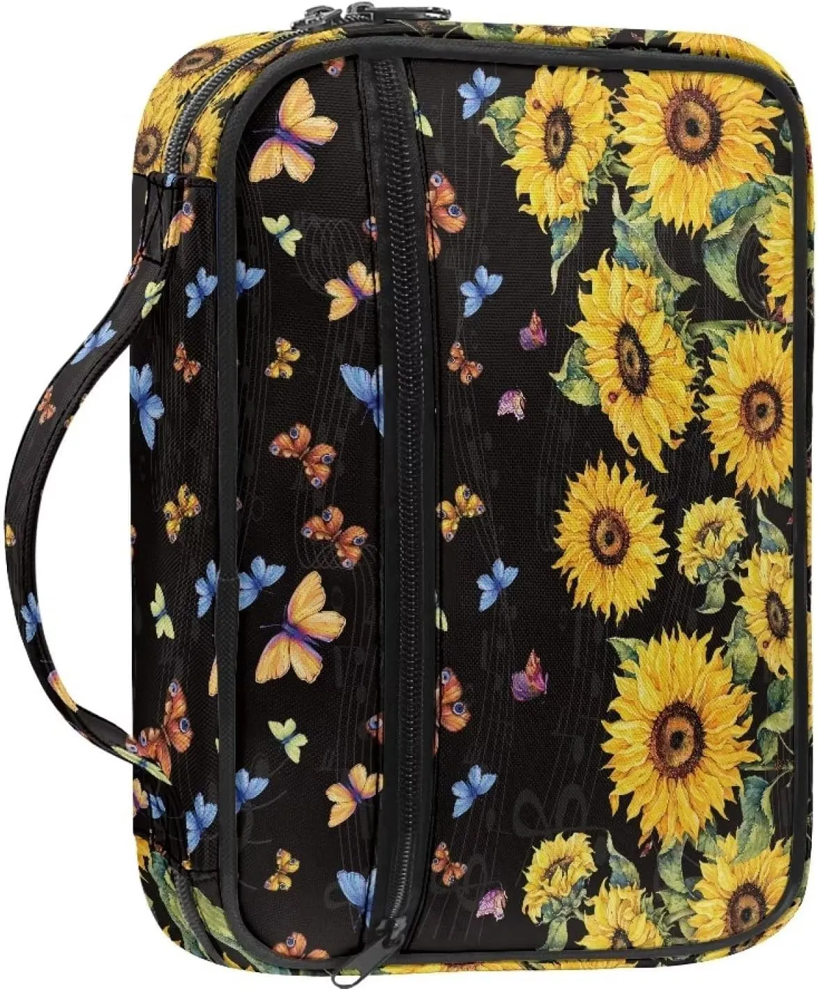 Mumeson Butterfly Sunflower Bible Cover Bible Pens Holder Church Bag for Prayer Church Hand Carry Bags Lightweight Daily Bible Carry Tote Handy Bags Fits Most Bible