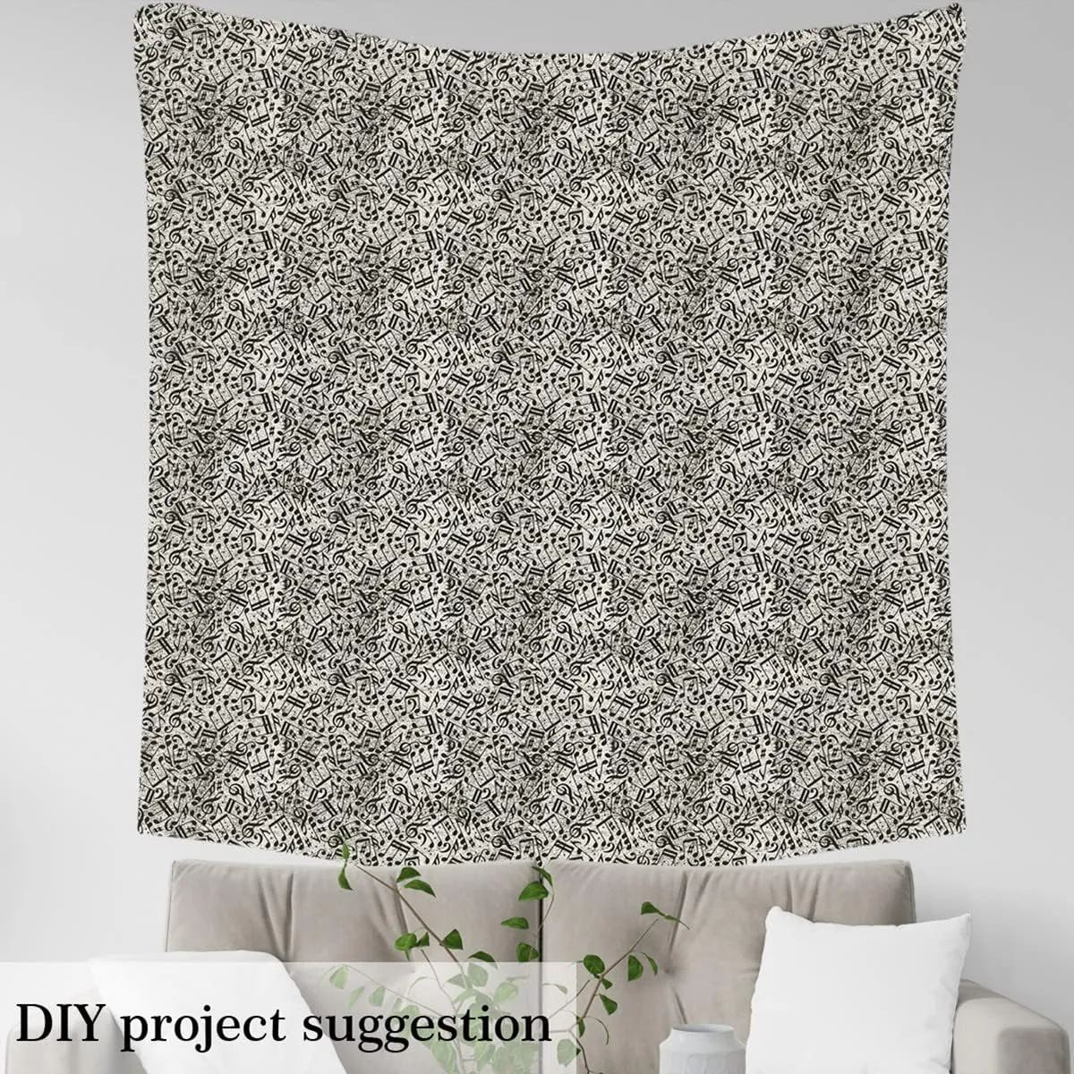 Musical Notes Upholstery Fabric - Piano Notation by The Yard, Rotating Music Decorative for Home Accents, Rock Music Grunge Style Waterproof, Black 2 Yards